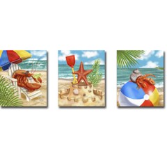 Beach Friends by Warren 3-pc Gallery-Wrapped Canvas Giclee Art Set (12in x 10in)