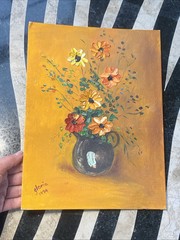 Vintage Oil Painting Still Life Flowers Signed Gloria Pre-owned 1974 9″ x 12″
