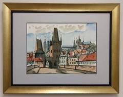 Original Watercolor Painting CHARLES BRIDGE AND TOWERS IN PRAGUE Signed