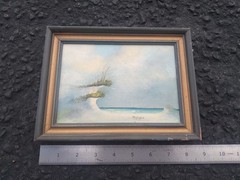 Vintage Original Oil Ocean Landscape Painting Sand Dunes Framed 9 x 7 Signed