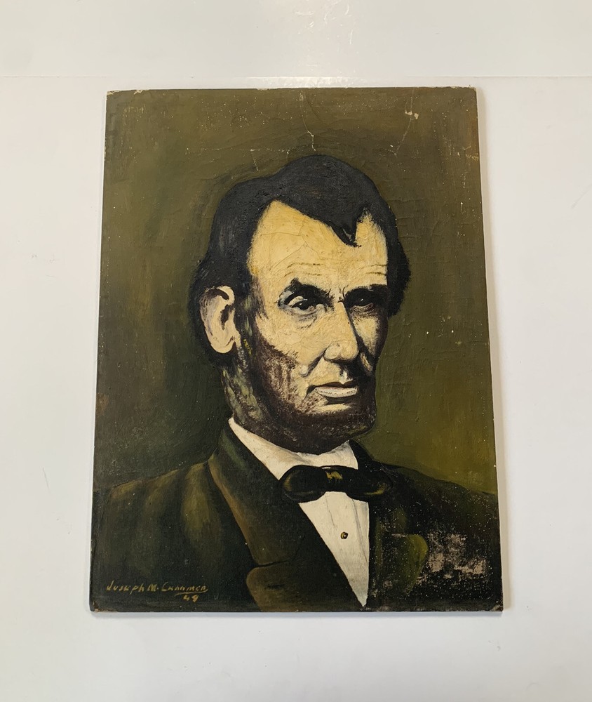 ABRAHAM LINCOLN Antique Oil Painting President Folk Art Original 1949 Cranmer ?