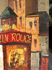 Oil Painting Art of French Moulin Rouge Landcape Cityscape Paris France Building