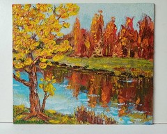 Autumn Impasto Painting Original Art Impression Oil Painting 8.4 x 9.8 in