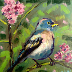 Bird Floral Oil Painting Signed Impressionist Artwork Modern Home Decor 8×8