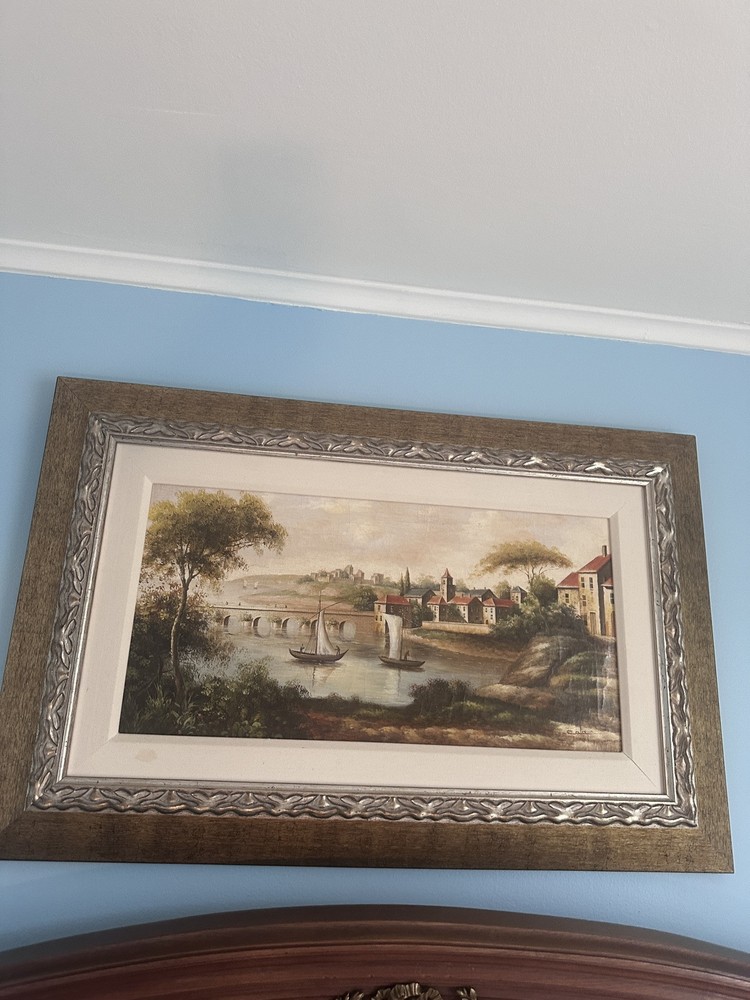 Americo Cala „Medieval Village“ Original Acrylic Painting Framed One of a Kind