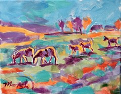 Original Bold 11×14 Impressionist Goats Painting Acrylic Canvas Signed Decor