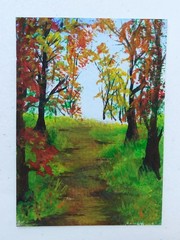 ACEO Fall Landscape Forrest Path Magnetic Sleeve Original Art by Rain Crow