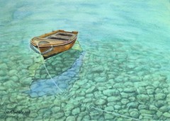 HYPERREALISM SEA BOAT Original Artwork Modern Painting LAGUNA BEACH Gift Arts A4