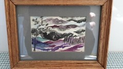 Mountains Watercolor Original Painting Landscape Wall Art Nature Wooden Framed