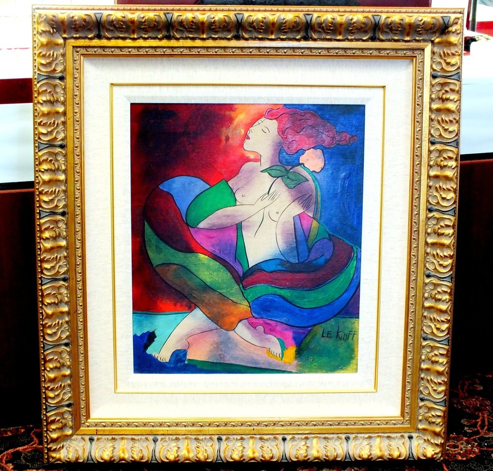 Linda Le Kinff Art Constellation Nude Woman Original Framed Colorful Vibrant COA