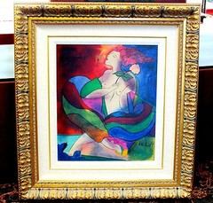 Linda Le Kinff Art Constellation Nude Woman Original Framed Colorful Vibrant COA