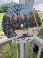 Large 19.5″ Round Hand Painted Artist Signed Metal Saw Blade;NATURE SCENE!!!!