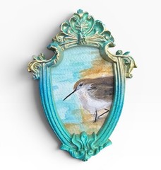 Sandpiper mini watercolor beach bird print of original painting • ornate frame