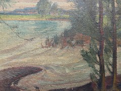 Fine Expressionist° Lakeside Um 1920 Unsigned Oil Painting Frame Antique Trees