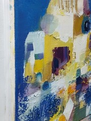 Original oil painting 12″x12″ Abstraction, Contemporary art, Blue, Yellow, Paris