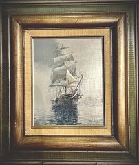 Ben Neill (1914- 2001) Original Oil Painting Clipper Ship “ Out of the Fog”.