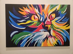 Original Handpainted Feline Cat Portrait Pop Art On Canvas 36x24x1 Inches