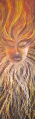 Original oil pastel painting on wood of „The Fire Queen“ by artist, Daniel Wend
