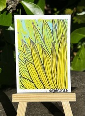 ACEO original OOAK Floral Flower 2.5×3.5 Sunflower Gouache Collectible By Svaenn