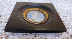 Antique Vintage Miniature Portrait Painting Pair – Husband and Wife