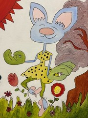 Whimsical Ballerina Bunny Dancer 20X16 Mixed Media on Canvas Board