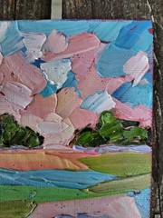 Original 4×6″ Oil Painting IMPASTO Textured colorful landscape & sunset abstract