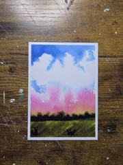 ACEO *Art Print Watercolor „Cat’s in a field“ 2.5″ x 3.5″ El_duderino_art