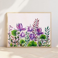 Lotus Flower Painting on Canvas Original Floral Art Purple Flowers Wall Decor