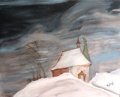 Winter Storm Landscape Original Acrylic Painting Canvas Signed Vytas 20×16 in