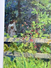 GARDEN PAINTING PORTRAIT IMPRESSIONIST LANDSCAPE PATH FAMILY GERARD MERFELD OIL