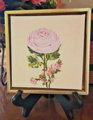 OOAK Floral Embellished Acrylic Canvas Painting on Digital Transfer-Float Frame