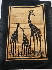 Vintage East African Dry Banana Leaf Artwork 9X13 Giraffe Scene/Black Burlap Mat