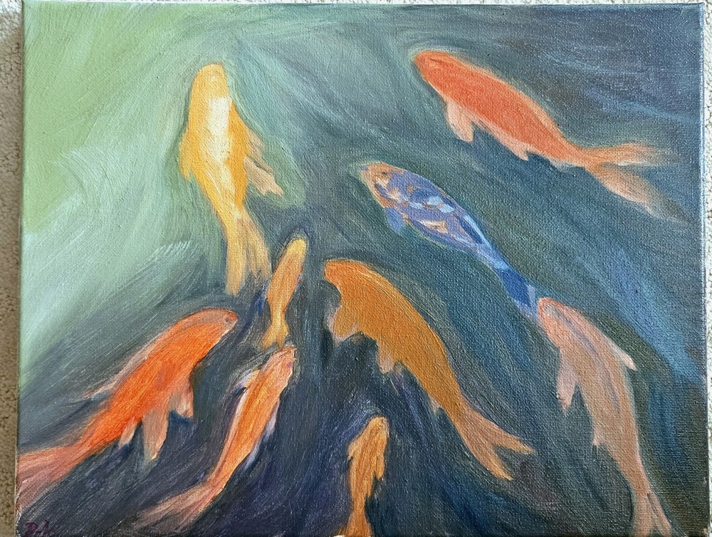 Daorong Oil Painting Gold Fish In The Aquarium