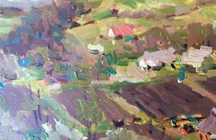 Oil painting Hill Ukrainian painter Canvas Unframed Decor original landscape art