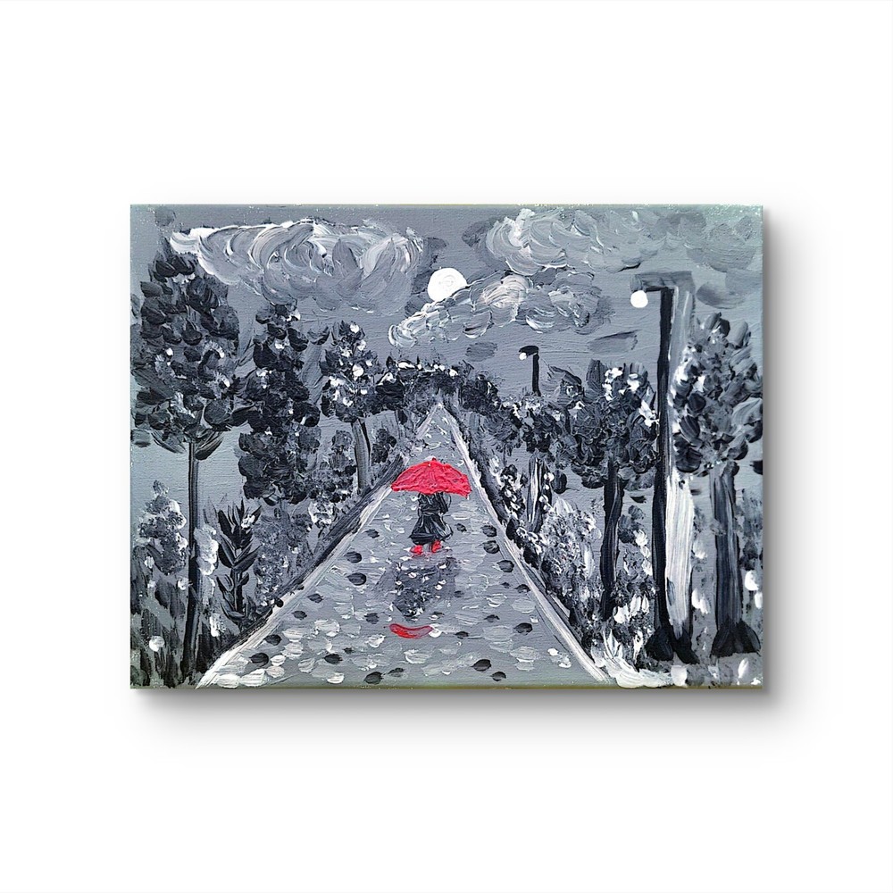 A Walk In The Rain Original Series 1 Of 6 Modern Art Acrylic Signed By Artist.