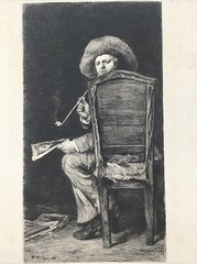 lot of four antique paintings etchings William Merritt Chase and others AS IS
