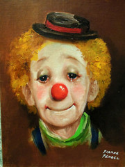 Den-673 Dianne Dengel OOAK „TEARY-EYED CLOWN“ oil painting 16″ X 12″ wide