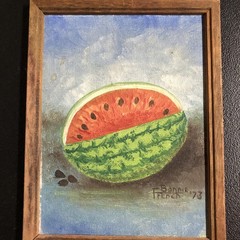 Sweet Vintage Folk Art Hand Painted Watermelon Seeds Farmhouse Decor Cottagecore