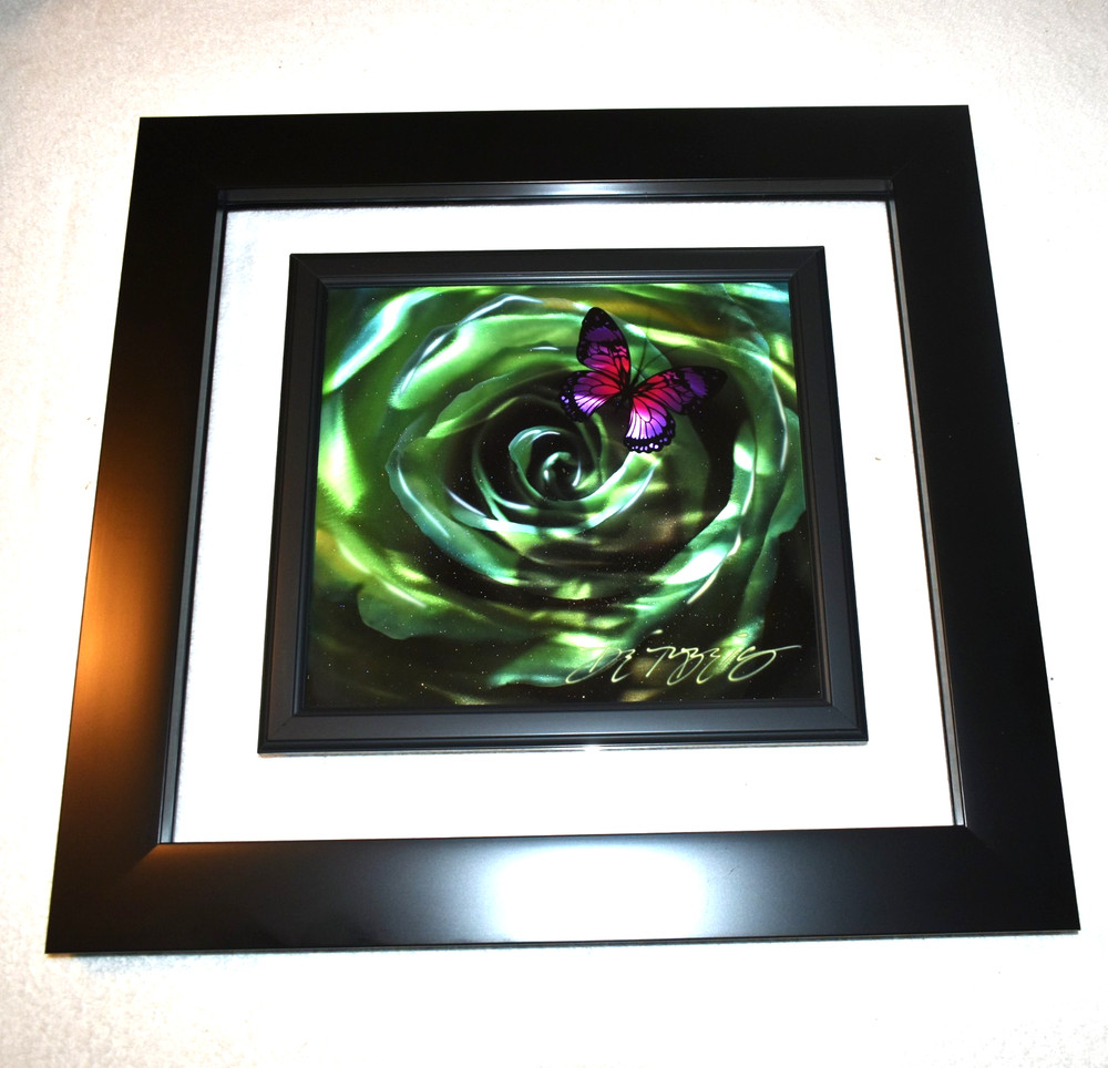 Original CHRIS DERUBEIS „Fluttering Petals“ Mixed Media on Metal Signed-COA New