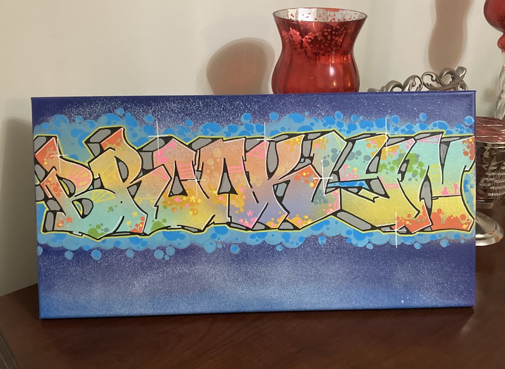 GRAFFITI Painting “BROOKLYN “ 10”X 20” Spray &Paint Marker On Canvas Original