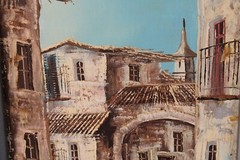 Old World City Village Mediterranean Street Scene Oil Painting On Board Signed