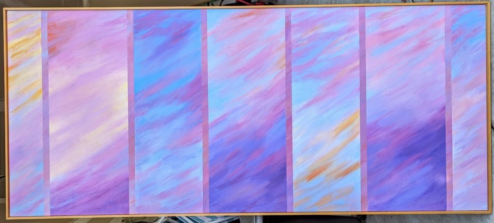 Abstract oil Painting 24″X56″ 1992 „Reflections“ Jerrold Schoenblum NYC Artist