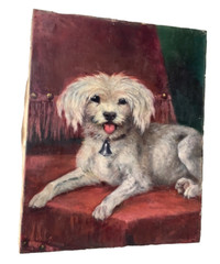 Alfred DECAEN Signed – Antique French Academic Oil 1897’s – Portrait Dog Poodle