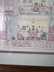 Vintage painting by Kim Peckham 20×17 Inches teddy bear dollhouse cottage core