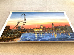 A Hand Signed Original Painting of London Eye, London UK by Atef, Oil on Canvas