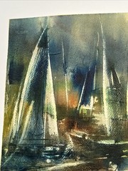 MUSEUM EXHIBITED PAINTING SAILING BOATS NAUTICAL CUBIST ABTRACT NEW YORK SILBER
