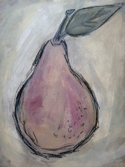 Elvi Original Rustic Pear 8×10 Painting On Paper signed Art Still Life Fruit