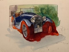 DEREK MILLSAP PAINTING VINTAGE TOURING CAR 1986