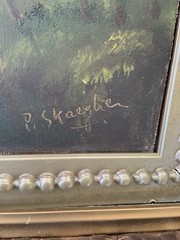 Vtg SIGNED Original Oil Painting Art on Canvas of a Windmill Ornate Gilded Frame