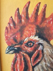 Rooster Original Oil Painting Farm Animal Portrait Framed 6 x 4 in Animal Art